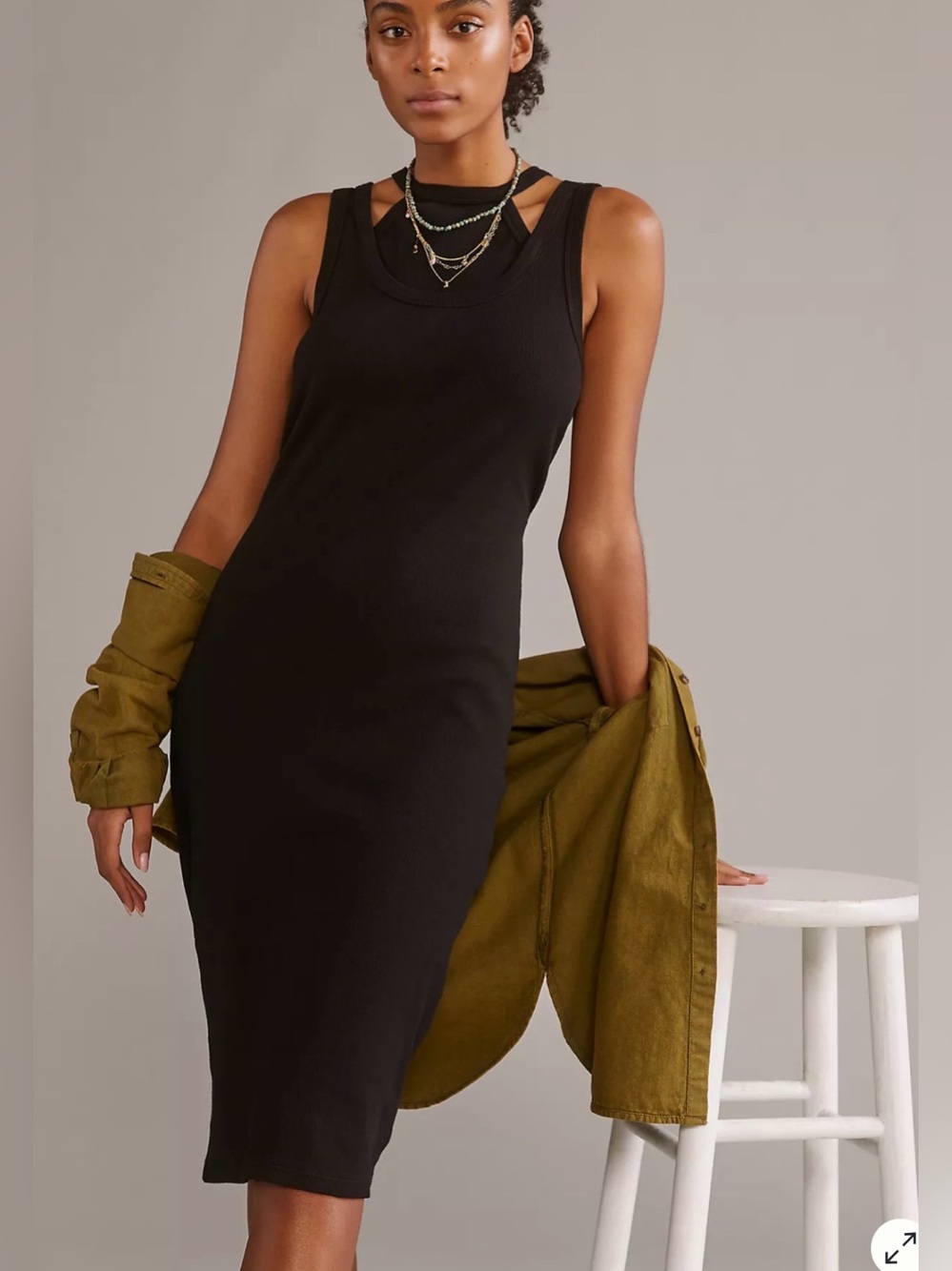 Anthropologie T.la Black Layered Tank Midi Dress XXS Comfy Cotton 90’s USA Made